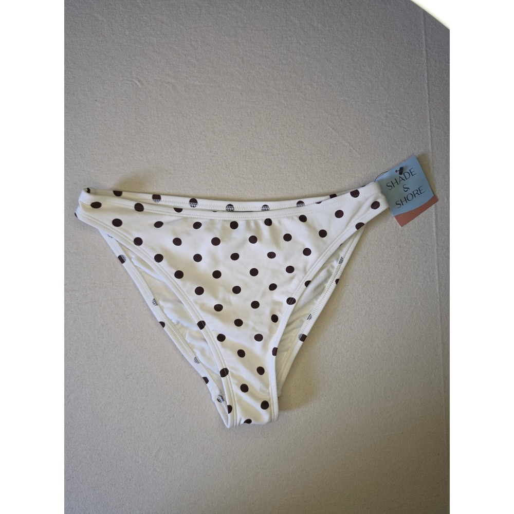 Shade & Shore Polka Dot Bikini Bottom White Medium NWT